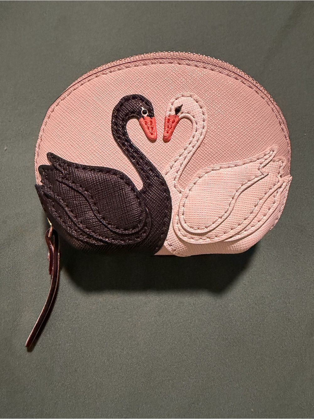kate spade Pink Coin Pouch with Black & Light Pink Swan Appliqués